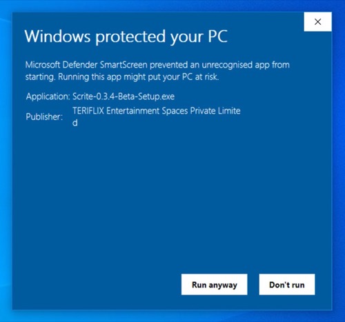 Download Warning on Windows 10